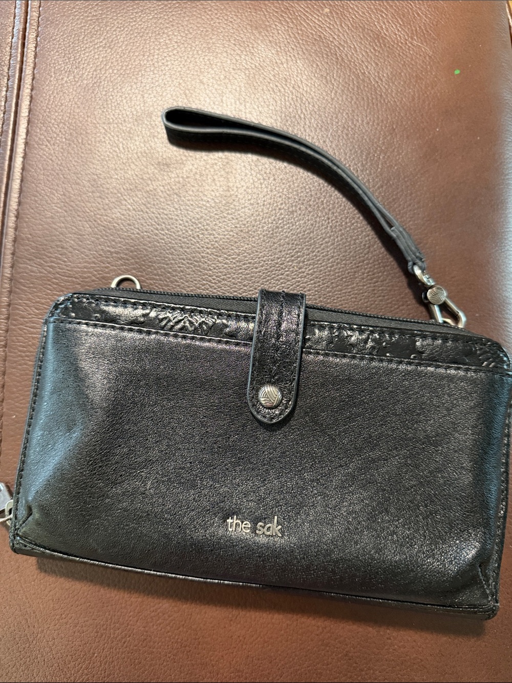 the sak Black Leather Wristlet Clutch with Strap